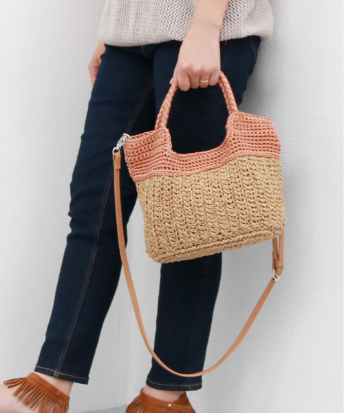 cache cache（カシュ カシュ）の「カシュカシュ cachecache / 切り替え編みクロッシェ2wayミニトート（かごバッグ・レディース・ブルー/ブラック/グリーン/オレンジ/ベージュ・FREE）」の11枚目の写真