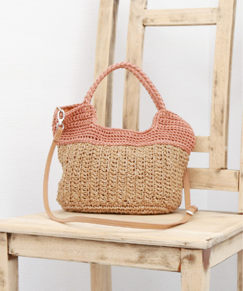 cache cache（カシュ カシュ）の「カシュカシュ cachecache / 切り替え編みクロッシェ2wayミニトート（かごバッグ・レディース・ブルー/ブラック/グリーン/オレンジ/ベージュ・FREE）」の12枚目の写真