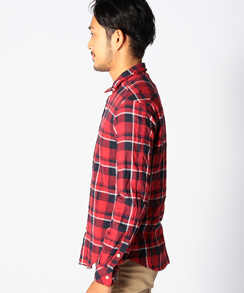 BEAMS(ビームス)の「◆BEAMS / ヘリンボーン ワッシャー ミニ襟 チェック シャツ(シャツ/ブラウス・メンズ・ブルー/レッド/ブラック・LARGE/SMALL/MEDIUM/X-LARGE)」の5枚目の写真
