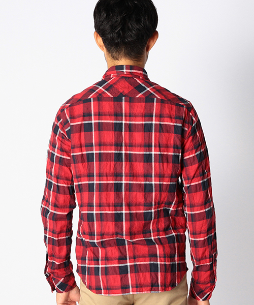 BEAMS(ビームス)の「◆BEAMS / ヘリンボーン ワッシャー ミニ襟 チェック シャツ(シャツ/ブラウス・メンズ・ブルー/レッド/ブラック・LARGE/SMALL/MEDIUM/X-LARGE)」の6枚目の写真
