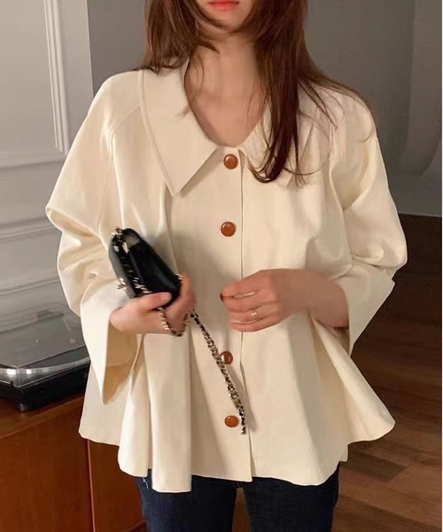 アイボリー 長袖 シャツ ボタン付き