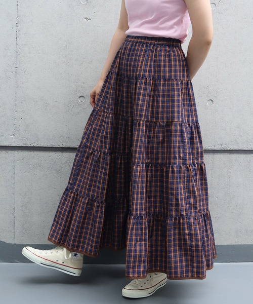 CHILD WOMAN(チャイルドウーマン)の「100/2ミニタータンチェックティアードスカート(スカート・レディース・サックスブルー/ネイビー・FREE)」の2枚目の写真