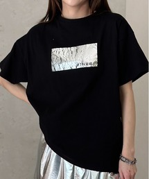 綿天竺オーバーサイズ箔プリントTシャツ