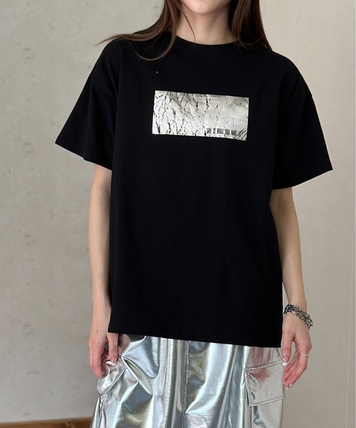 セール】綿天竺オーバーサイズ箔プリントTシャツ（Tシャツ