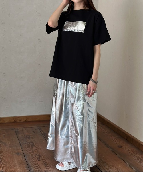セール】綿天竺オーバーサイズ箔プリントTシャツ（Tシャツ