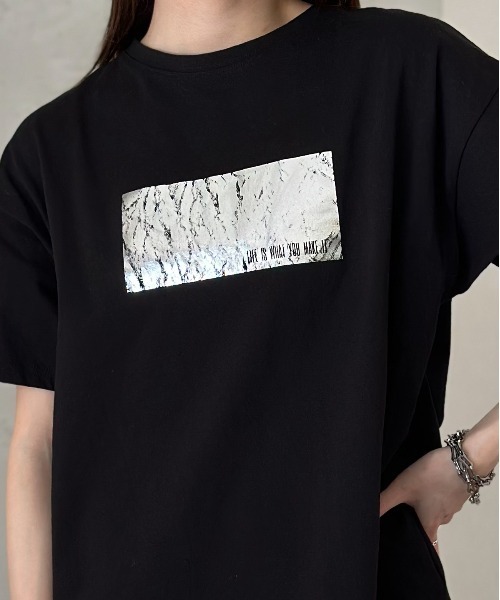 セール】綿天竺オーバーサイズ箔プリントTシャツ（Tシャツ