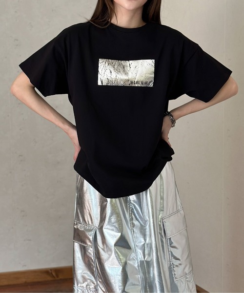 セール】綿天竺オーバーサイズ箔プリントTシャツ（Tシャツ