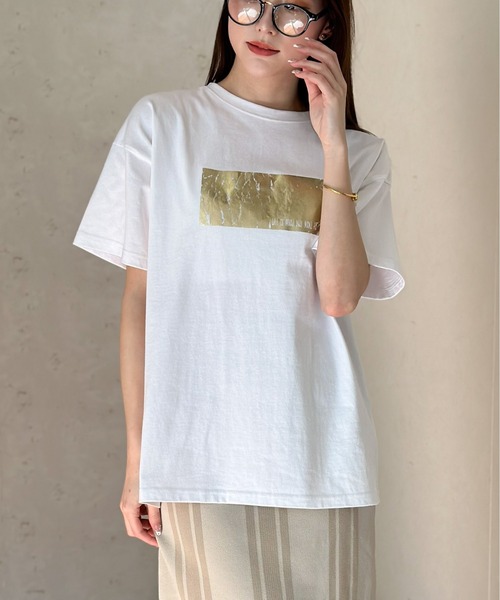 セール】綿天竺オーバーサイズ箔プリントTシャツ（Tシャツ