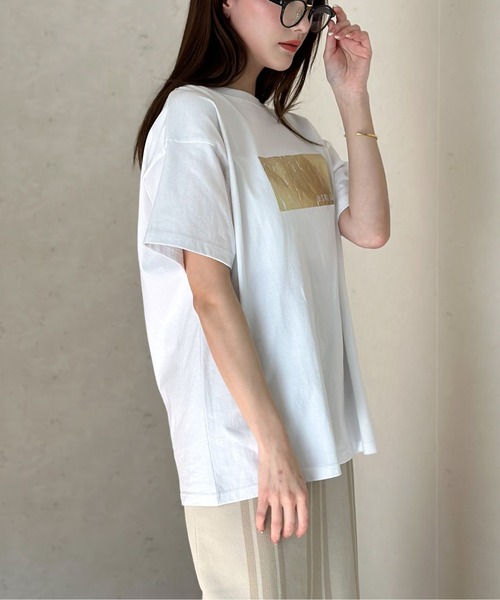 セール】綿天竺オーバーサイズ箔プリントTシャツ（Tシャツ