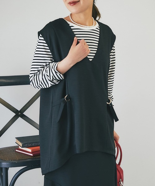 un dix cors（アンディコール）の「ツイードウエスト絞りベスト（ベスト・レディース・ベージュ/オレンジ/ブラック・FREE）」の2枚目の写真