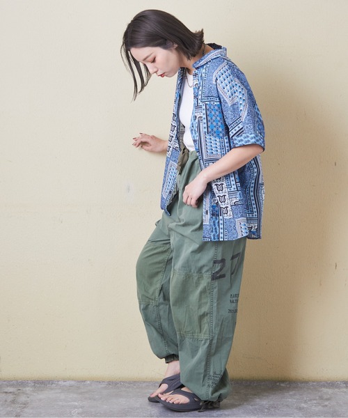 CUBE SUGAR（キューブシュガー）の「インドキャンブリック総柄ドルマンスリーブ半袖シャツ（シャツ/ブラウス・レディース・ブルー/ピンク/レッド/マルチ/チャコールグレー・M）」の9枚目の写真