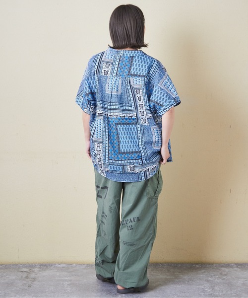 CUBE SUGAR（キューブシュガー）の「インドキャンブリック総柄ドルマンスリーブ半袖シャツ（シャツ/ブラウス・レディース・ブルー/ピンク/レッド/マルチ/チャコールグレー・M）」の10枚目の写真