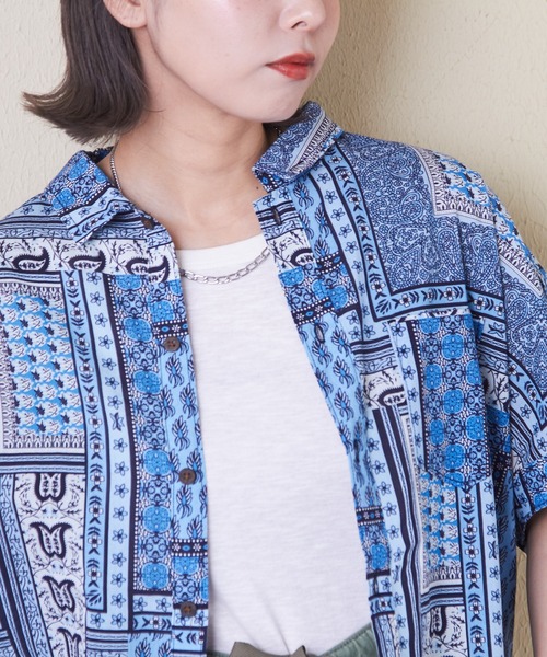 CUBE SUGAR（キューブシュガー）の「インドキャンブリック総柄ドルマンスリーブ半袖シャツ（シャツ/ブラウス・レディース・ブルー/ピンク/レッド/マルチ/チャコールグレー・M）」の7枚目の写真