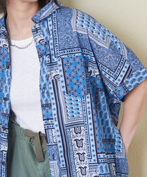 CUBE SUGAR（キューブシュガー）の「インドキャンブリック総柄ドルマンスリーブ半袖シャツ（シャツ/ブラウス・レディース・ブルー/ピンク/レッド/マルチ/チャコールグレー・M）」の8枚目の写真