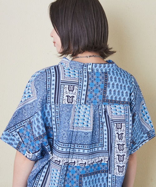 CUBE SUGAR（キューブシュガー）の「インドキャンブリック総柄ドルマンスリーブ半袖シャツ（シャツ/ブラウス・レディース・ブルー/ピンク/レッド/マルチ/チャコールグレー・M）」の11枚目の写真