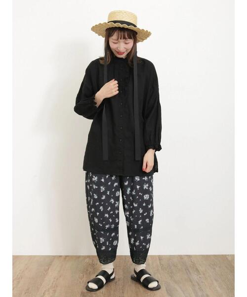 Samansa Mos2（サマンサ モスモス）の「綿麻花柄パッチワークパンツ（その他パンツ・レディース・キナリ/ベージュ/チャコールグレー・F）」の8枚目の写真