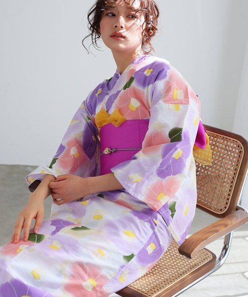 大人洗える浴衣2点セット　紺色の兵児帯　yulie yulie（ユリエ）の「大人浴衣2点セット洗える 帯 兵児帯 女性 黒