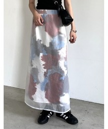アート柄オーガンジーレイヤードスカート