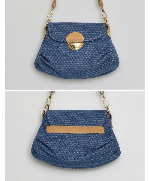 Re:EDIT（リエディ）の「[2024 SUMMER COLLECTION]ゴールドフラップデニムライクハンドバッグ（ショルダーバッグ・レディース・ブルー/ライトブルー・FREE）」の16枚目の写真