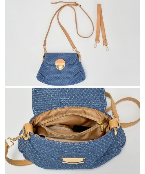 Re:EDIT（リエディ）の「[2024 SUMMER COLLECTION]ゴールドフラップデニムライクハンドバッグ（ショルダーバッグ・レディース・ブルー/ライトブルー・FREE）」の19枚目の写真