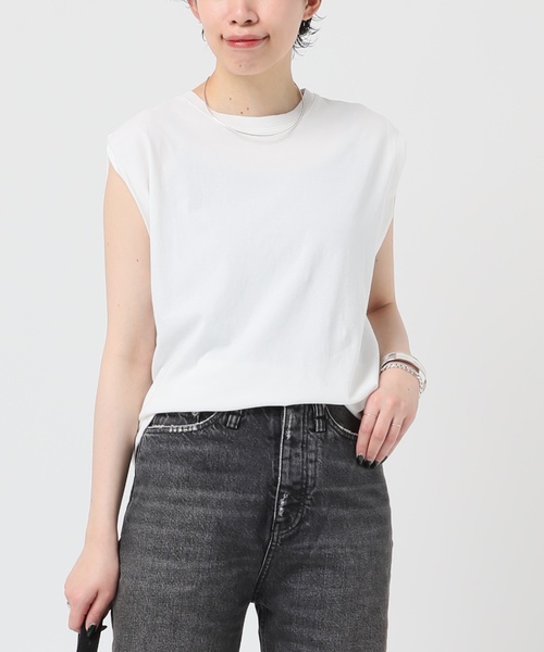 AP STUDIO（エーピーストゥディオ）の「プレーンノースリーブティ（Tシャツ/カットソー・レディース・ホワイト/ブラック・FREE）」の6枚目の写真