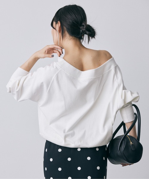 BABYLONE（バビロン）の「ボートクロップドカットソー（Tシャツ/カットソー・レディース・ライトグレー/ホワイト/サックスブルー・フリー）」の19枚目の写真