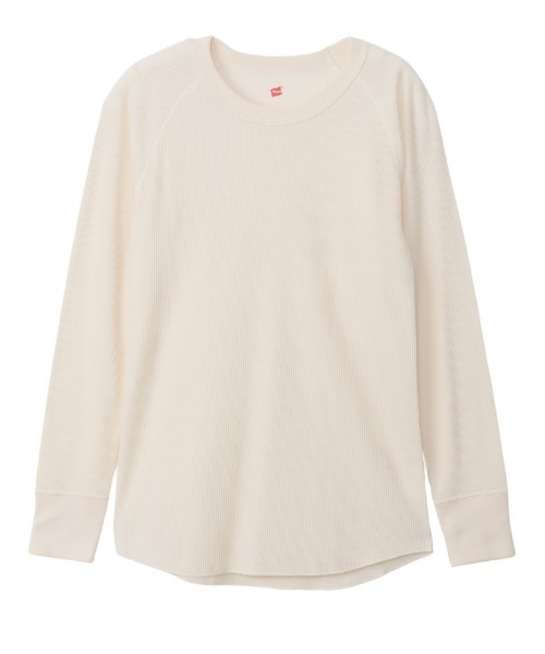 HANES(ヘインズ)の「【HANES/ヘインズ】クルーネック ワッフル(Tシャツ/カットソー・レディース・ブラック/オフホワイト・FREE)」の1枚目の写真
