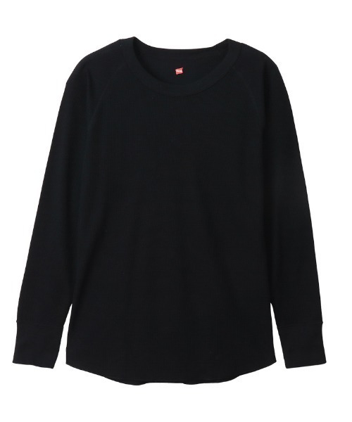 HANES(ヘインズ)の「【HANES/ヘインズ】クルーネック ワッフル(Tシャツ/カットソー・レディース・ブラック/オフホワイト・FREE)」の2枚目の写真