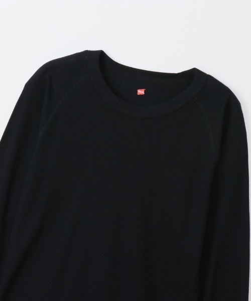HANES(ヘインズ)の「【HANES/ヘインズ】クルーネック ワッフル(Tシャツ/カットソー・レディース・ブラック/オフホワイト・FREE)」の4枚目の写真