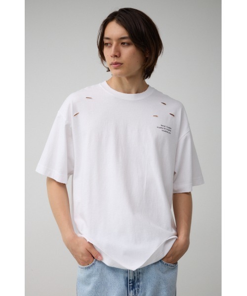AZUL by moussy（アズールバイマウジー）の「ピグメントダメージTシャツ（Tシャツ/カットソー・メンズ・レッド/ブラック/オフホワイト/ブルー・FREE）」の6枚目の写真