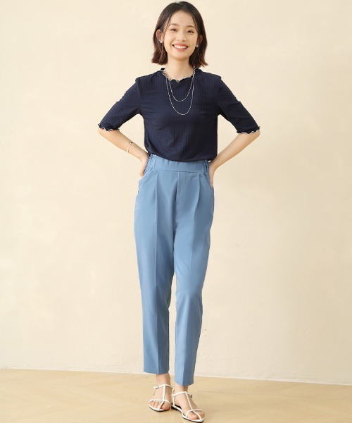 Doux Belle(ドゥーベル)の「五分袖リブニットトップス(Tシャツ/カットソー・レディース・ネイビー/イエロー/ブラック/グレー/ブルー/オフホワイト・MEDIUM/LARGE/X-LARGE)」の9枚目の写真