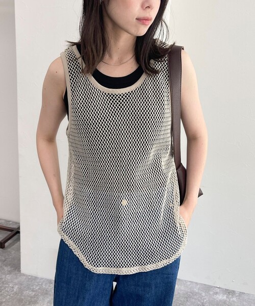 fredy emue（フレディエミュ）の「メッシュチュニックタンクトップ（タンクトップ・レディース・アイボリー/ブラック/ベージュ・38）」の3枚目の写真