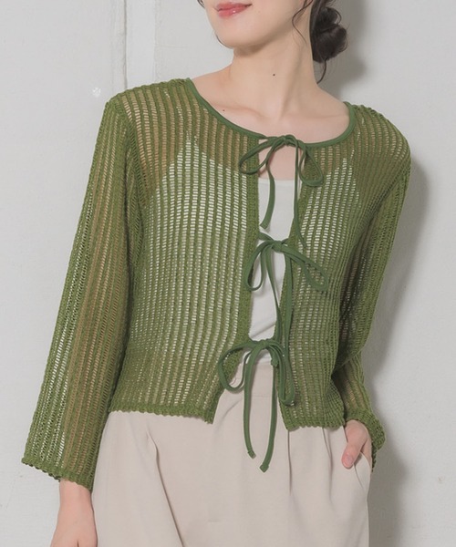 RETRO GIRL（レトロガール）の「リボンメッシュカーデ（カーディガン/ボレロ・レディース・ブラウン/グリーン/ブラック/ナチュラル・FREE）」の4枚目の写真