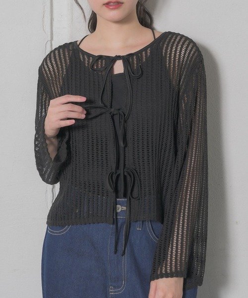 RETRO GIRL（レトロガール）の「リボンメッシュカーデ（カーディガン/ボレロ・レディース・ブラウン/グリーン/ブラック/ナチュラル・FREE）」の2枚目の写真