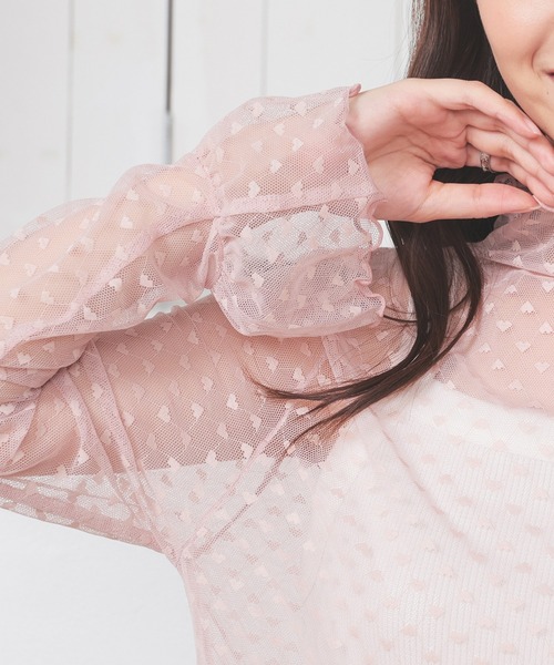 Honeys（ハニーズ）の「チュールトップス（Tシャツ/カットソー・レディース・ホワイト/ピンク/ブラック・S/M/L/LL）」の5枚目の写真