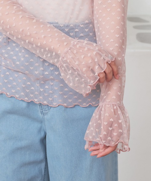 Honeys（ハニーズ）の「チュールトップス（Tシャツ/カットソー・レディース・ホワイト/ピンク/ブラック・S/M/L/LL）」の6枚目の写真