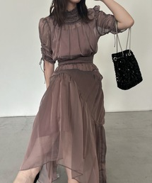 ハイネックティアードシアードレス 結婚式 パーティードレス オケージョンドレス 同窓会 お呼ばれワンピース
