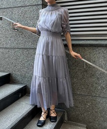 ハイネックティアードシアードレス 結婚式 パーティードレス オケージョンドレス 同窓会 お呼ばれワンピース