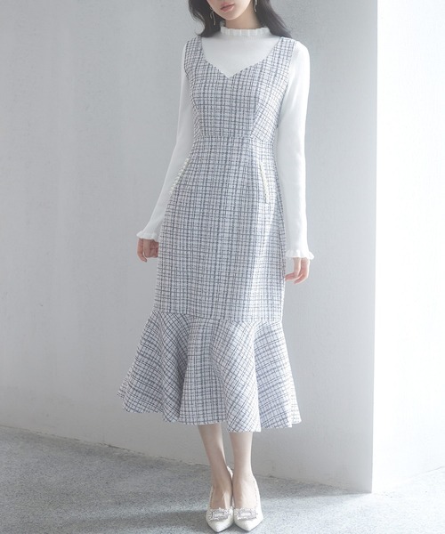 マーメイド裾キラキラツイードジャンパーススカート（ワンピース）｜SAISON DE PAPILLON（セゾンドパピヨン）