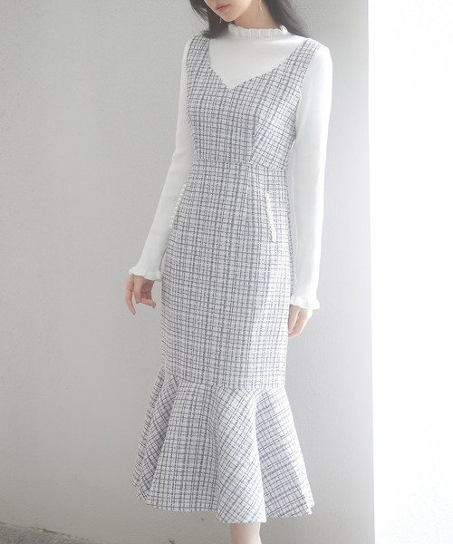 マーメイド裾キラキラツイードジャンパーススカート（ワンピース）｜SAISON DE PAPILLON（セゾンドパピヨン）