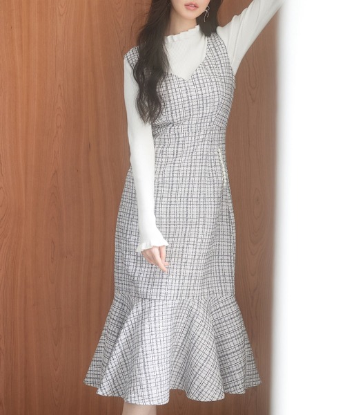 マーメイド裾キラキラツイードジャンパーススカート（ワンピース）｜SAISON DE PAPILLON（セゾンドパピヨン）