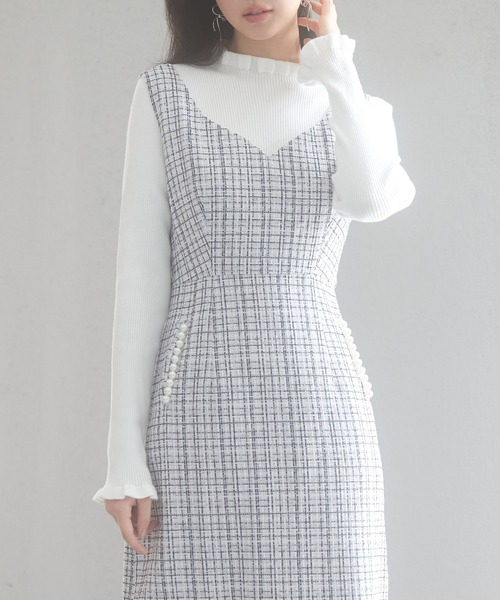 マーメイド裾キラキラツイードジャンパーススカート（ワンピース）｜SAISON DE PAPILLON（セゾンドパピヨン）