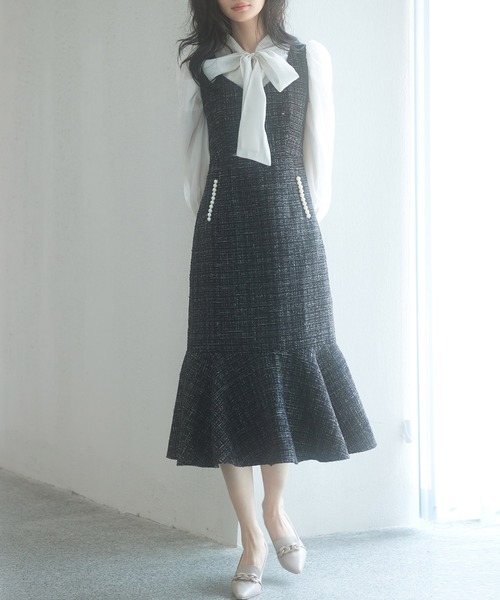 マーメイド裾キラキラツイードジャンパーススカート（ワンピース）｜SAISON DE PAPILLON（セゾンドパピヨン）