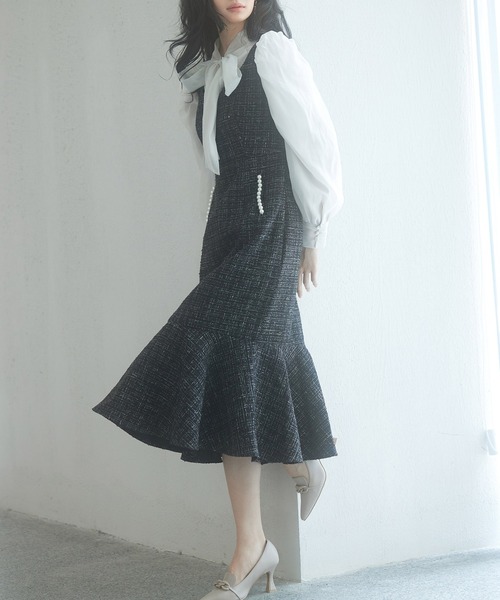 マーメイド裾キラキラツイードジャンパーススカート（ワンピース）｜SAISON DE PAPILLON（セゾンドパピヨン）