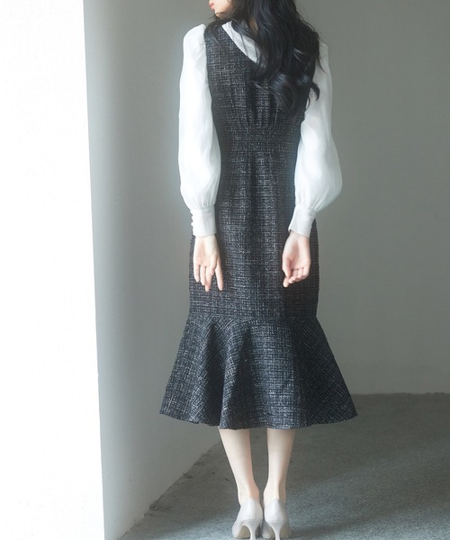 マーメイド裾キラキラツイードジャンパーススカート（ワンピース）｜SAISON DE PAPILLON（セゾンドパピヨン）