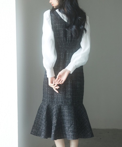 マーメイド裾キラキラツイードジャンパーススカート（ワンピース）｜SAISON DE PAPILLON（セゾンドパピヨン）