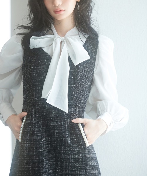 マーメイド裾キラキラツイードジャンパーススカート（ワンピース）｜SAISON DE PAPILLON（セゾンドパピヨン）