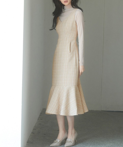 マーメイド裾キラキラツイードジャンパーススカート（ワンピース）｜SAISON DE PAPILLON（セゾンドパピヨン）