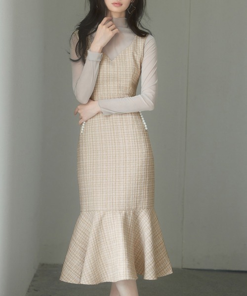 マーメイド裾キラキラツイードジャンパーススカート（ワンピース）｜SAISON DE PAPILLON（セゾンドパピヨン）