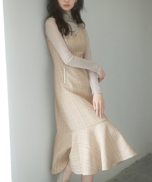 マーメイド裾キラキラツイードジャンパーススカート（ワンピース）｜SAISON DE PAPILLON（セゾンドパピヨン）